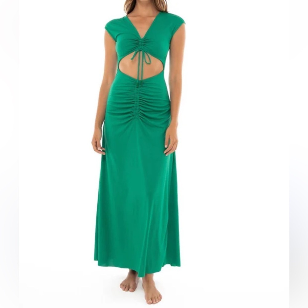 Agua Bendita Ailana Dress Green Maxi Size Medium Cut-Out Midriff NEW $250